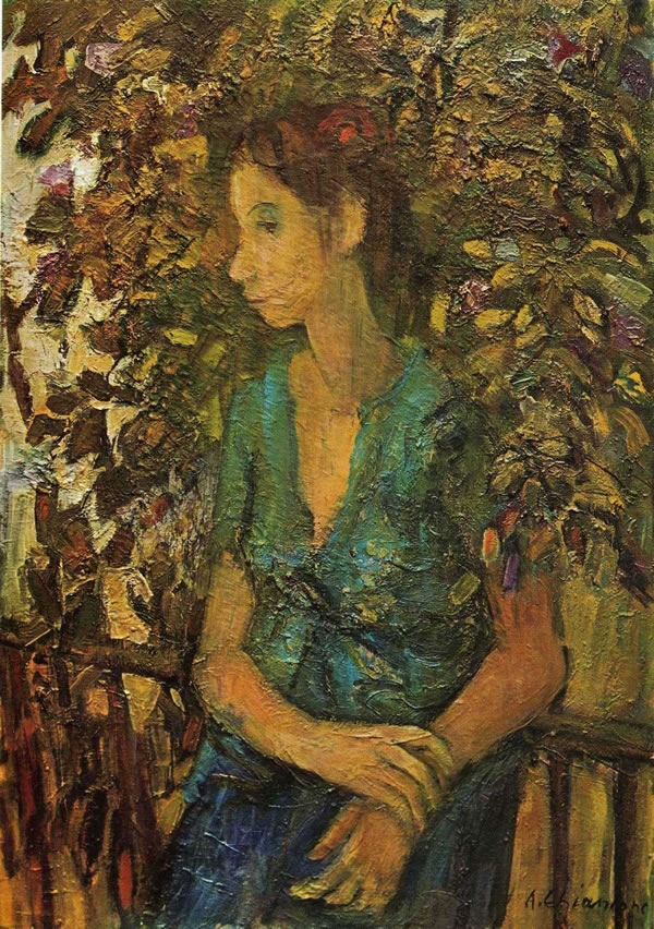 Fanciulla in giardino, sd 1957, olio cm 70x50, Torre del Greco, collezione Raiola